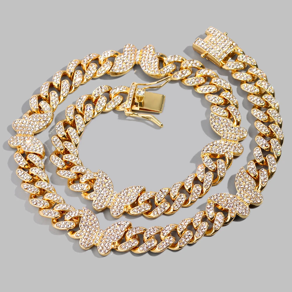 Iced Crystal Cuban Necklace braclet Women