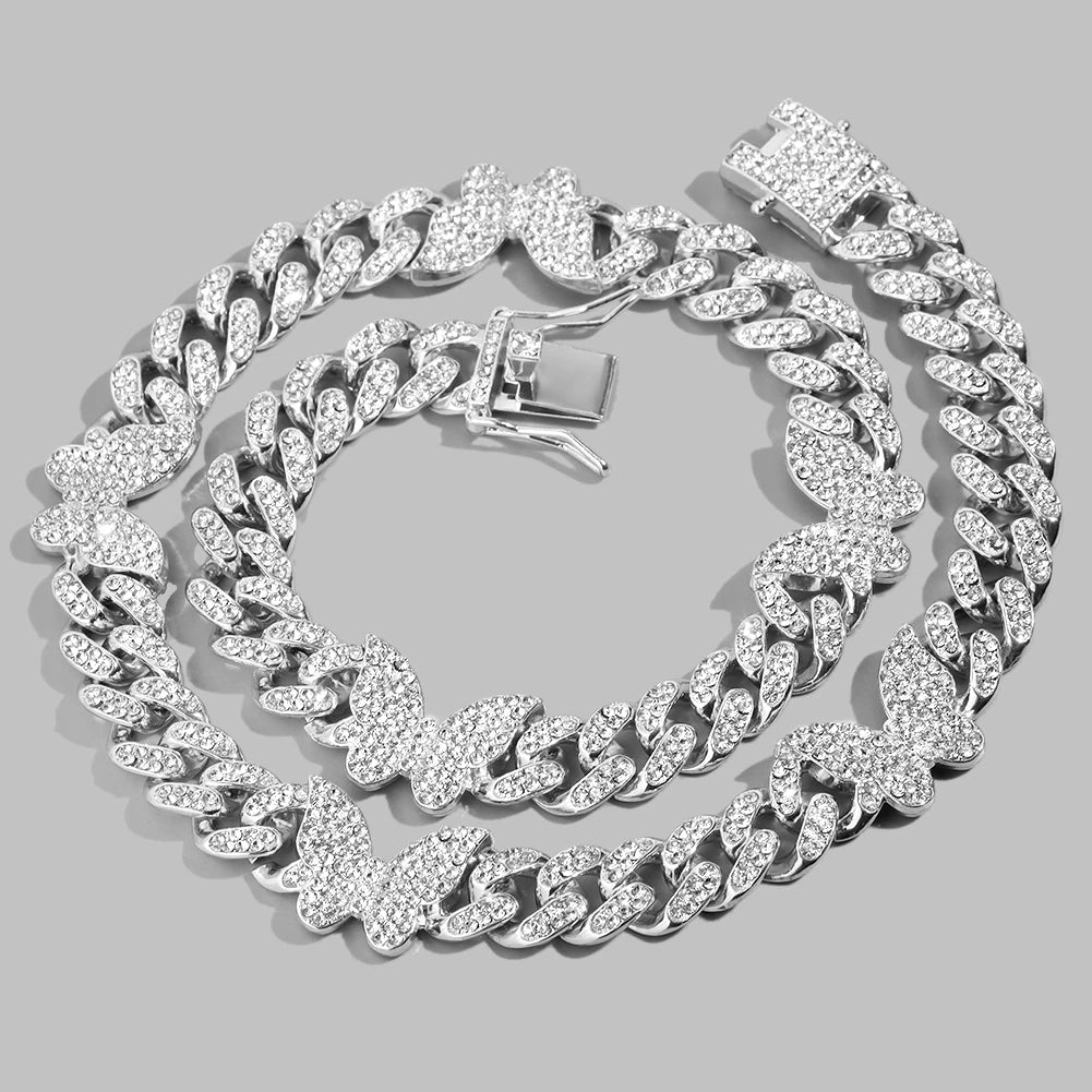 Iced Crystal Cuban Necklace braclet Women