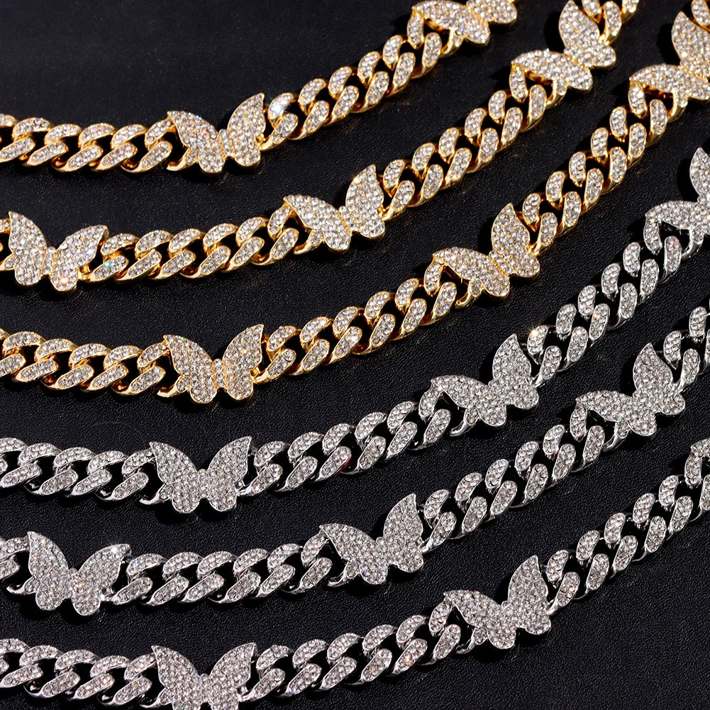 Iced Crystal Cuban Necklace braclet Women