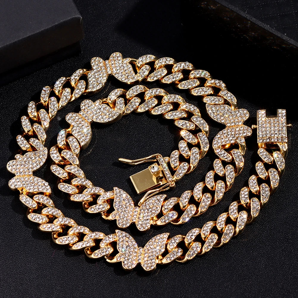 Iced Crystal Cuban Necklace braclet Women